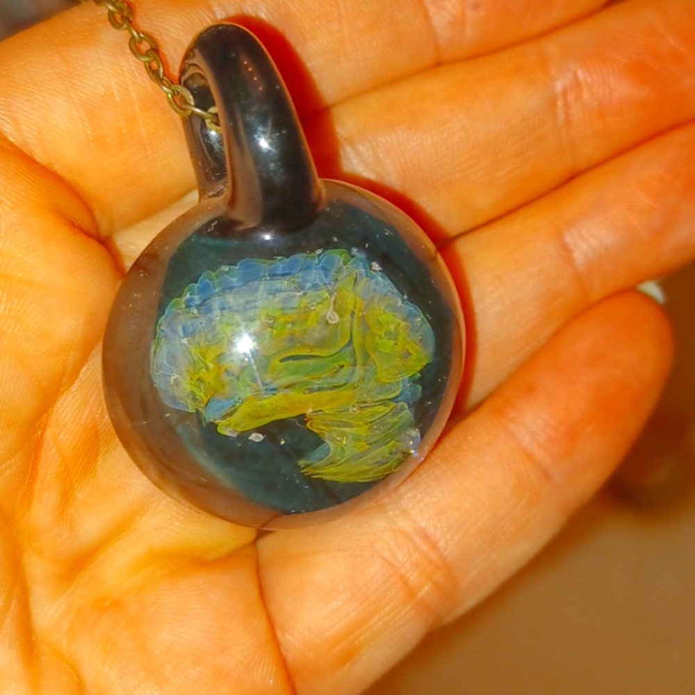Glass blown brain pendant